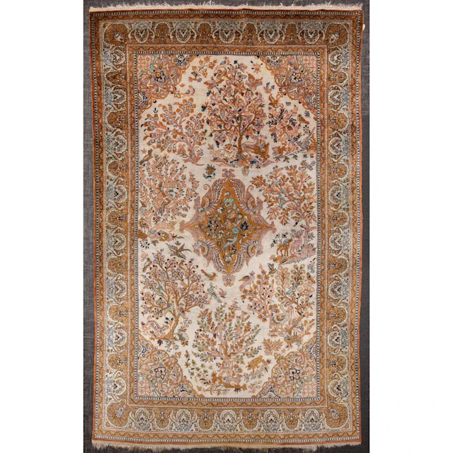 Semi-Antique Silk Qum Rug, Persia, 4.5 x 7.4