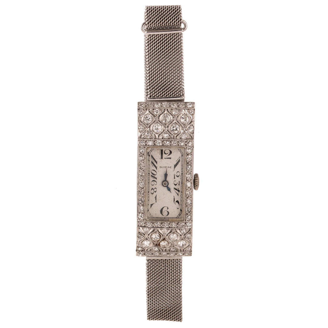 An Art Deco Diamond Glycine Watch in Platinum