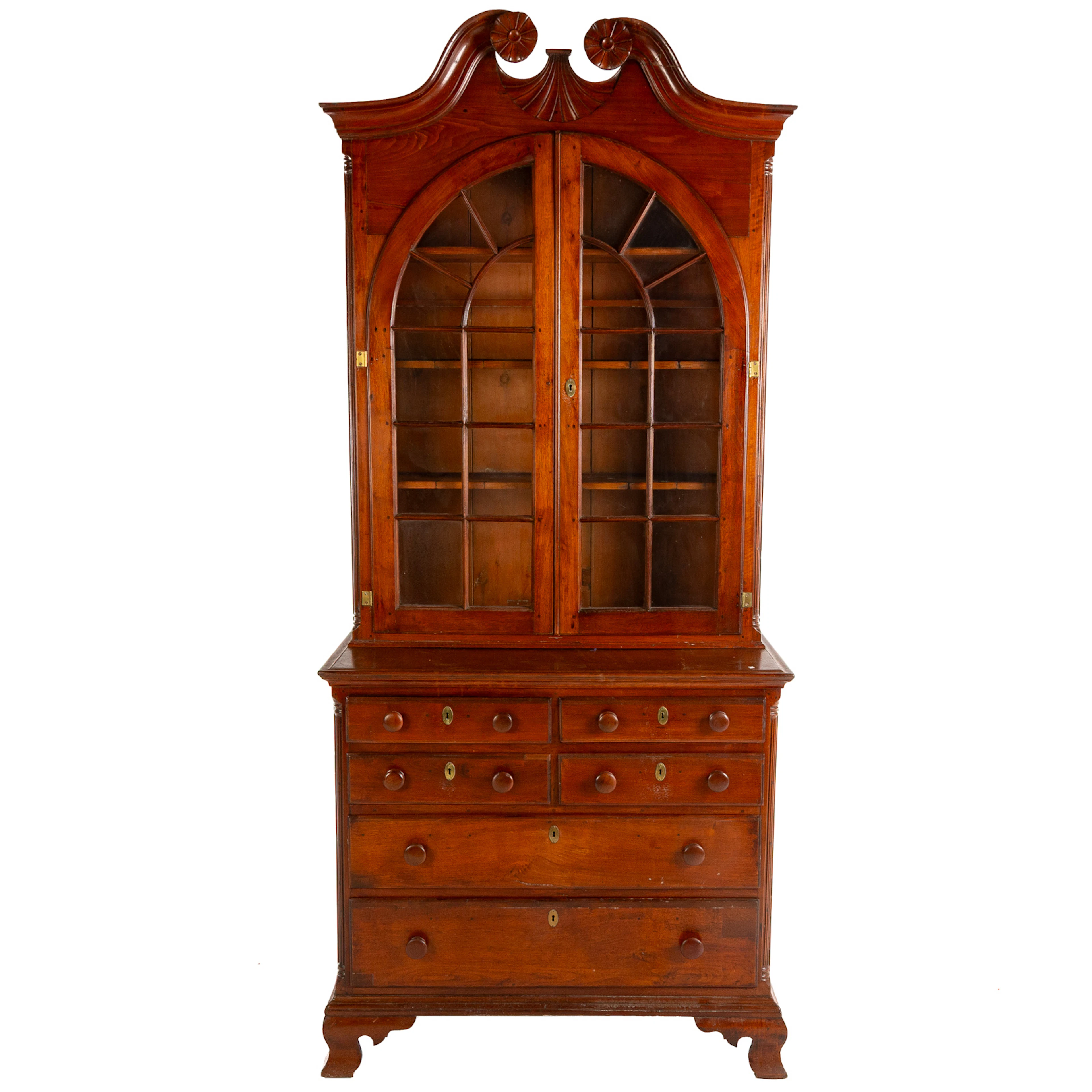 American Chippendale Walnut Bookcase on Chest
