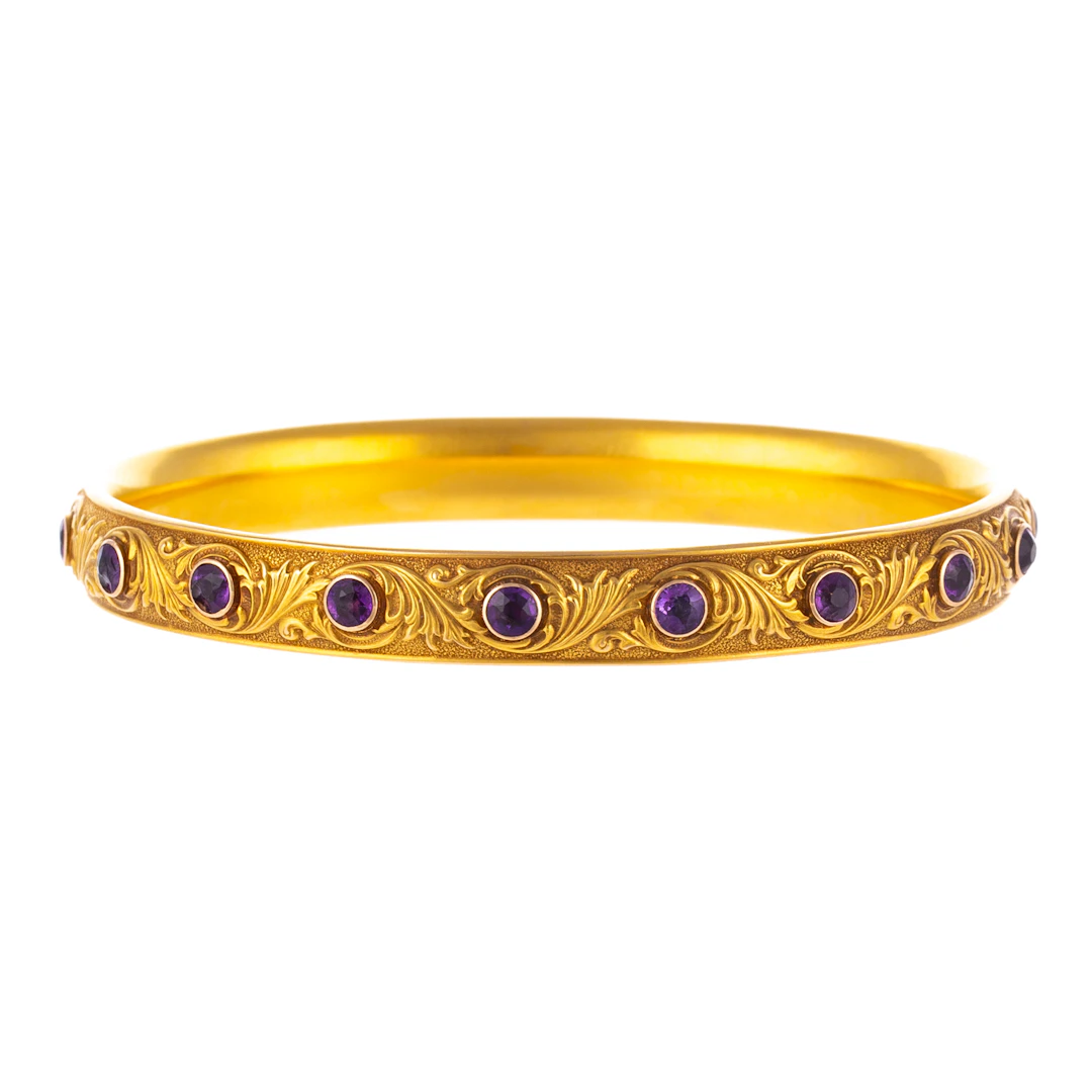 An Art Nouveau Krementz Amethyst Bangle in 14K