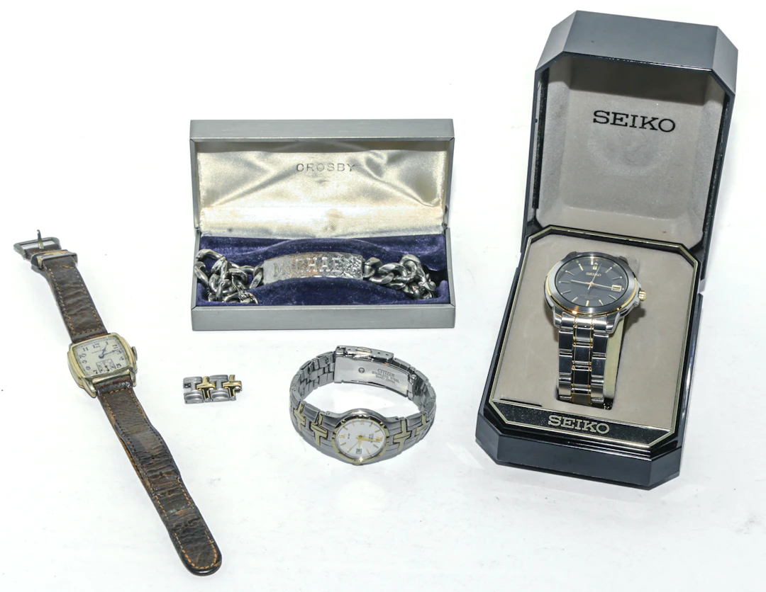 Sterling ID Tag, Seiko, Citizen & Hamilton Watches