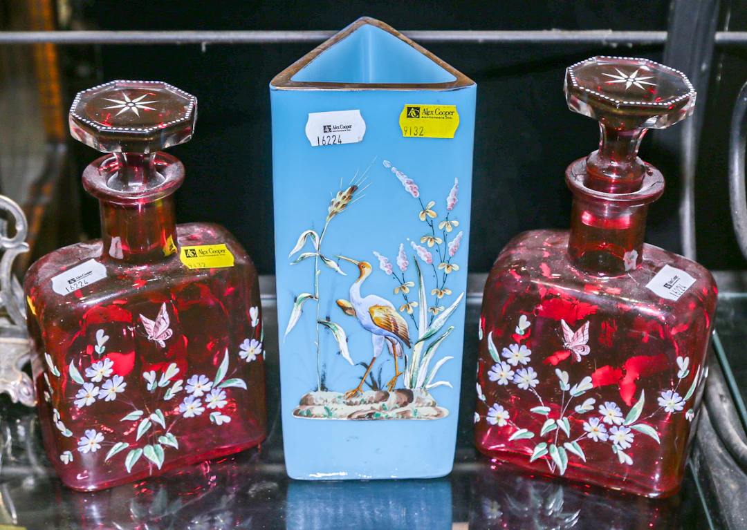 Three Pieces of Enameled Art Glass