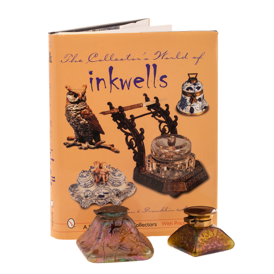 Two Art Nouveau LOETZ Style Inkwells & Book