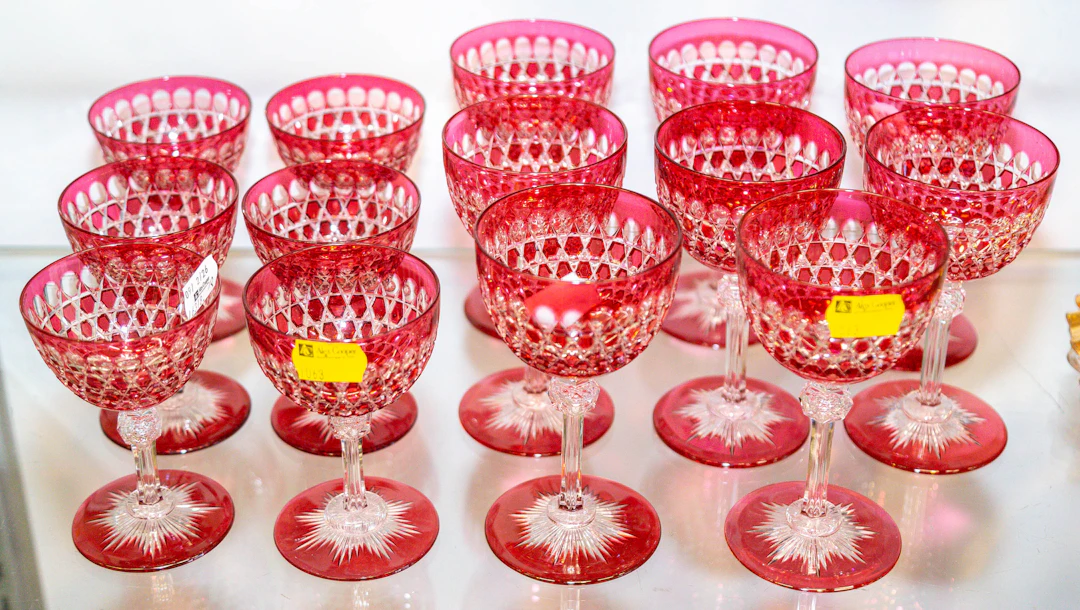 A Group of Ruby-Flashed Cut Glass Stemware