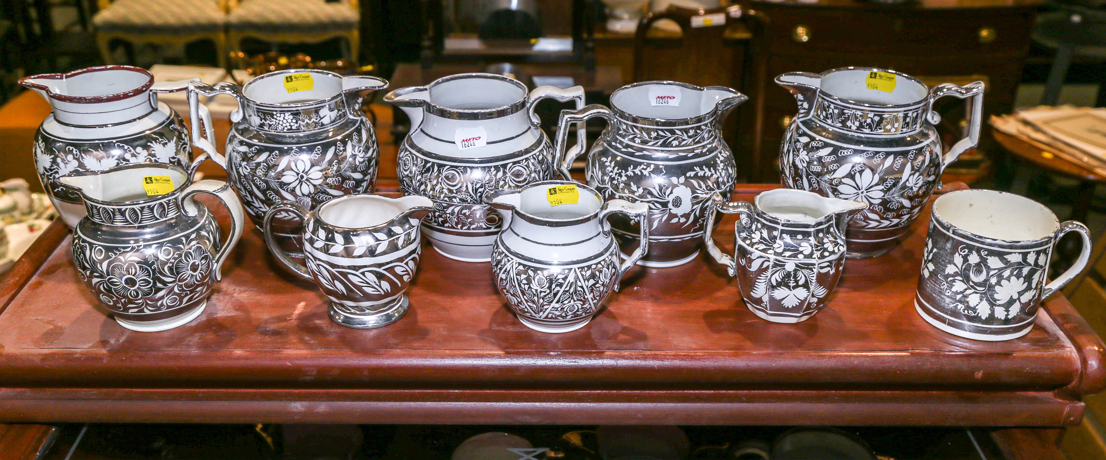 Ten Pieces of English Silver-Resist Pearlware