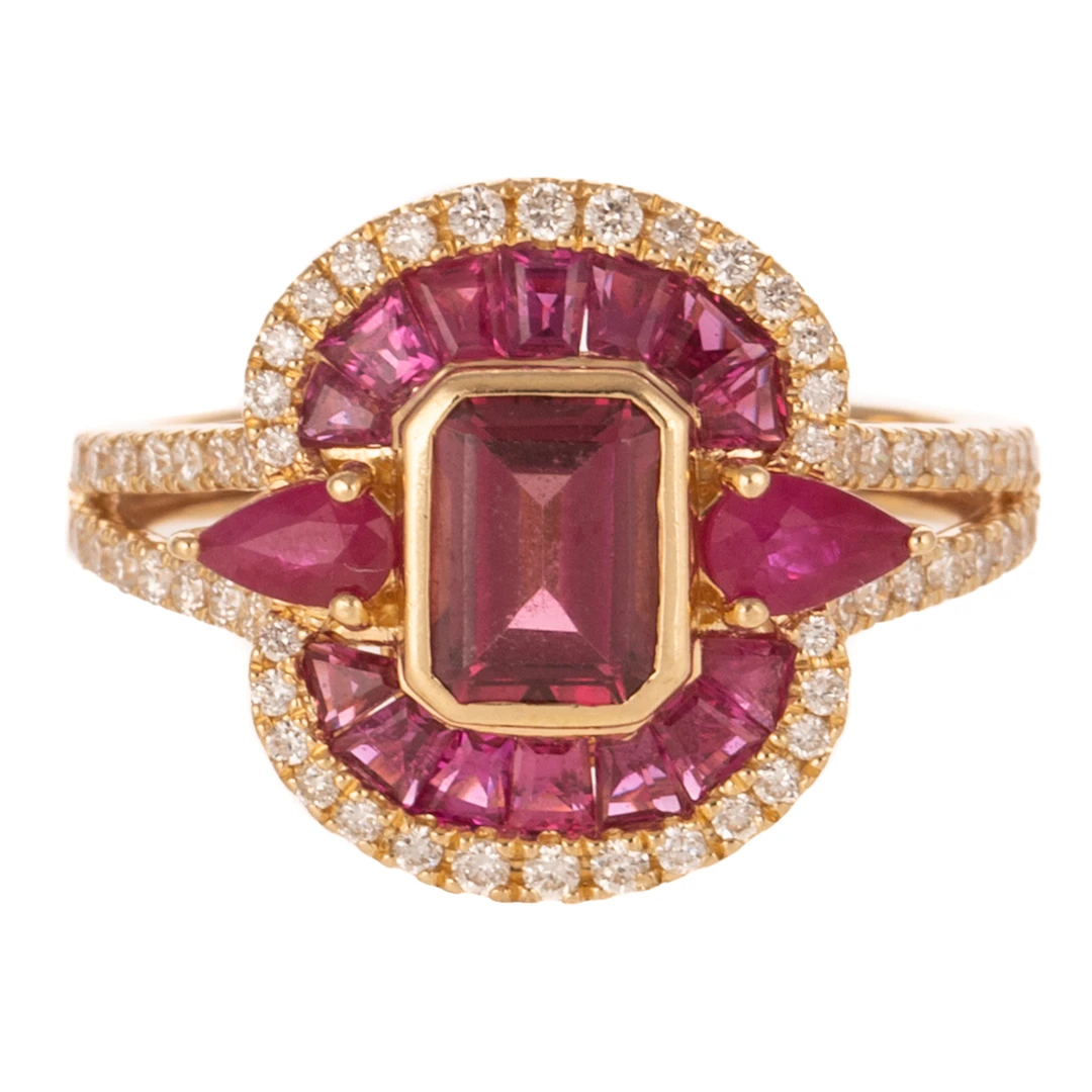 A Pink Tourmaline & Ruby Ring in 14K