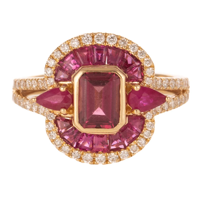 A Pink Tourmaline & Ruby Ring in 14K