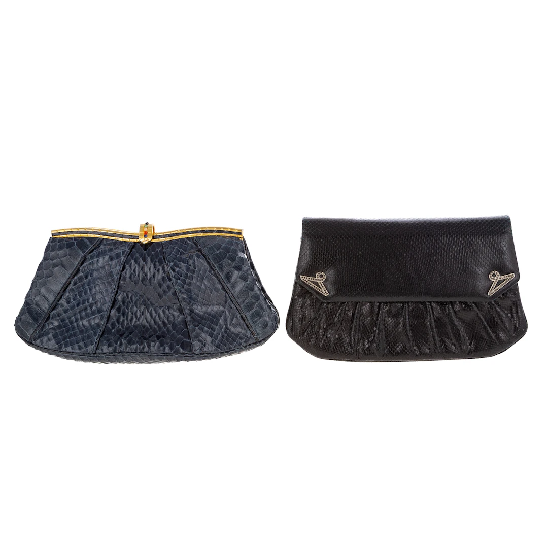 Two Vintage Reptile-Embossed Judith Leiber Evening Bags