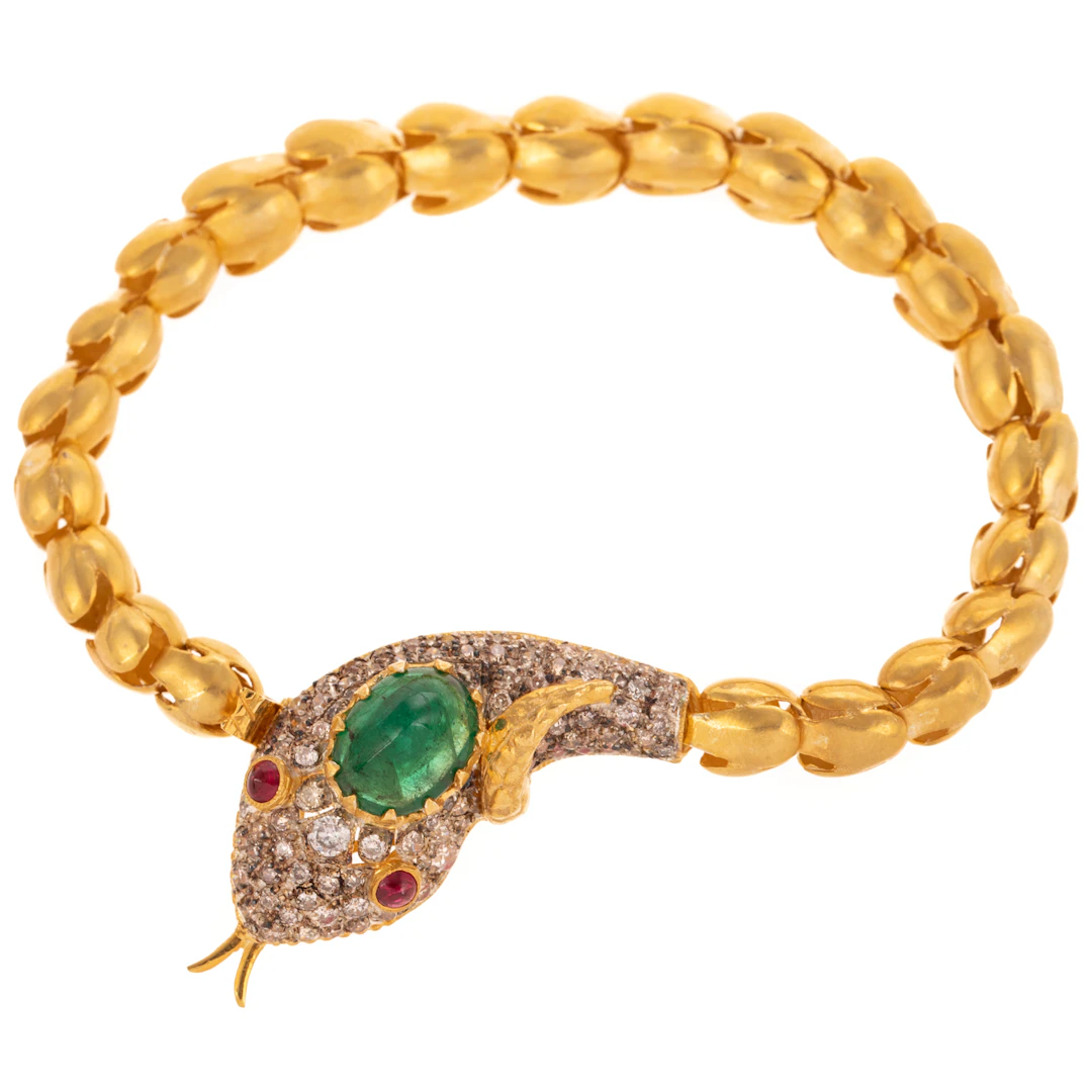 An Emerald, Diamond & Ruby Snake Bracelet
