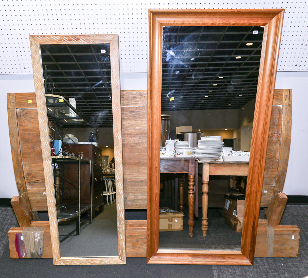 A Rustic Teak Bedstead & Two Mirrors