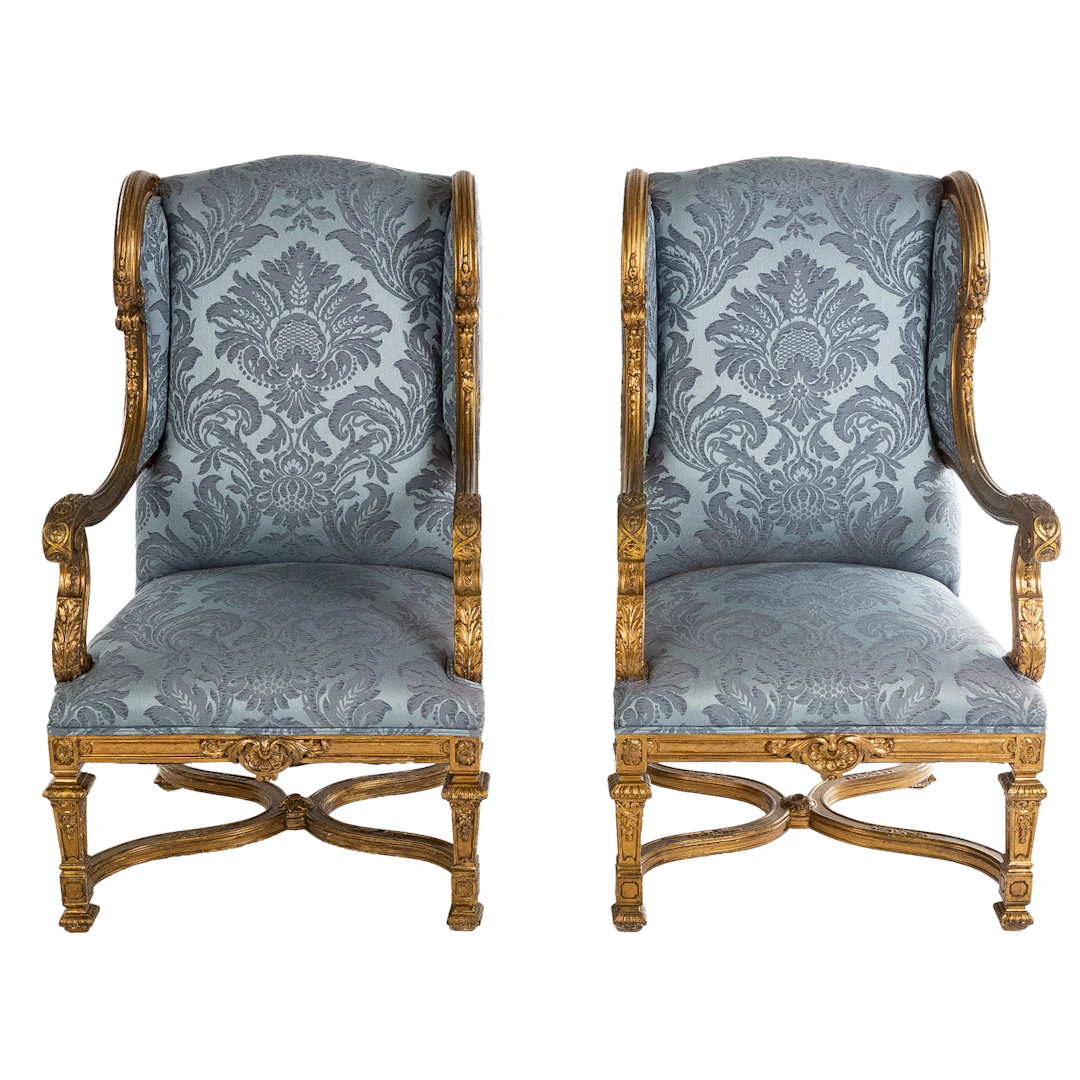 A Pair of Louis XIV Style Giltwood Armchairs