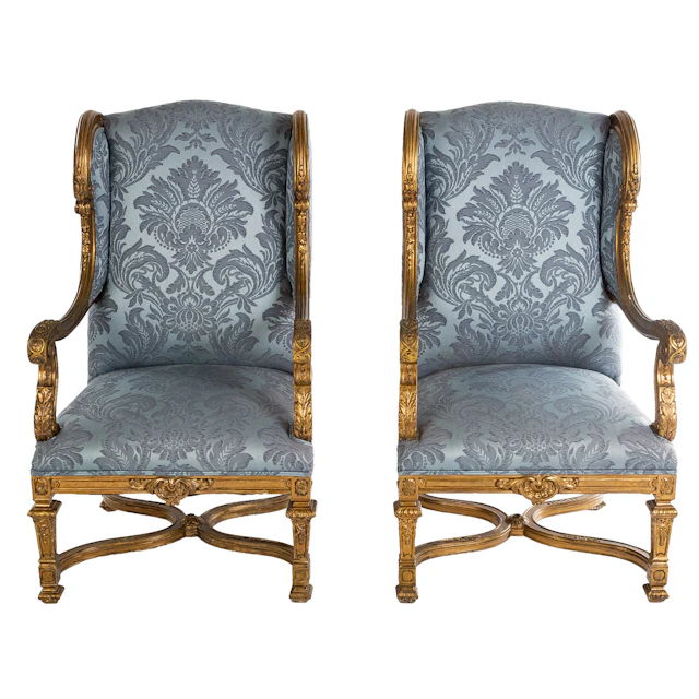 A Pair of Louis XIV Style Giltwood Armchairs