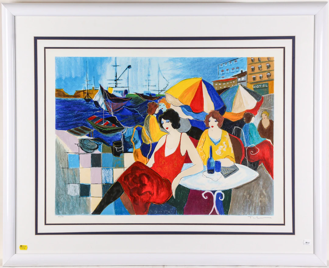 Itzchak Tarkay. "Harbor Cafe," serigraph