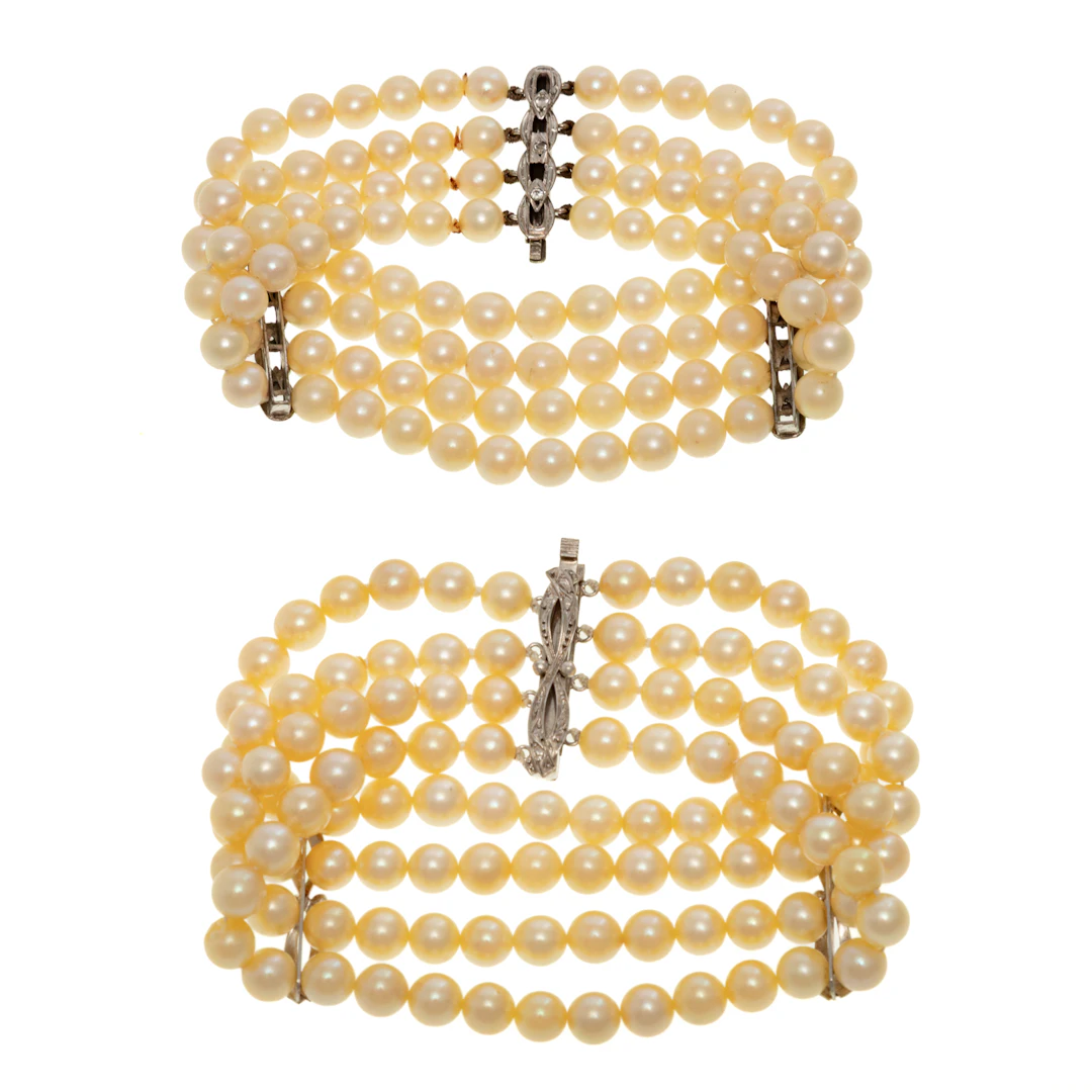 Two Multi-Strand Pearl Bracelets in 14K & Sterling Silver