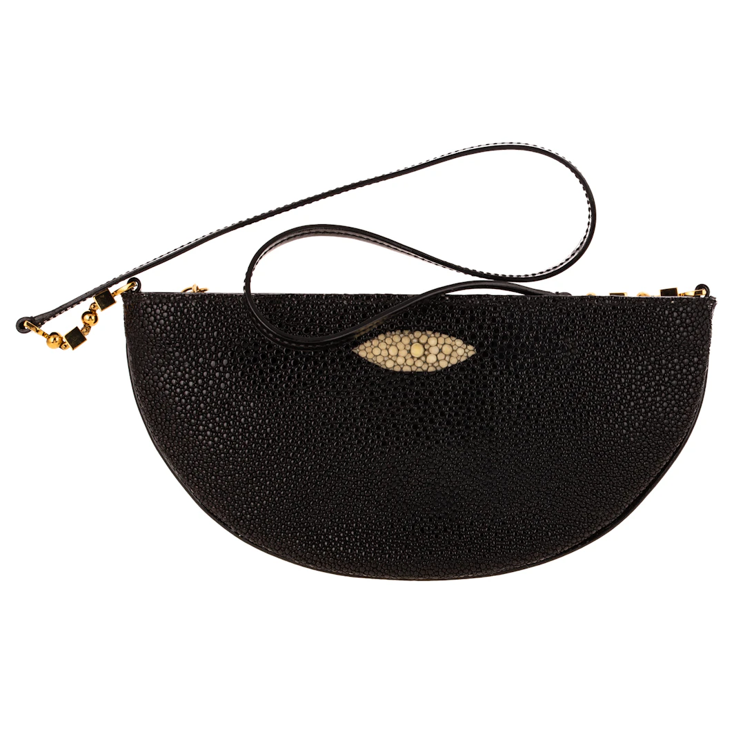 A Bvlgari Shagreen Halfmoon Evening Bag