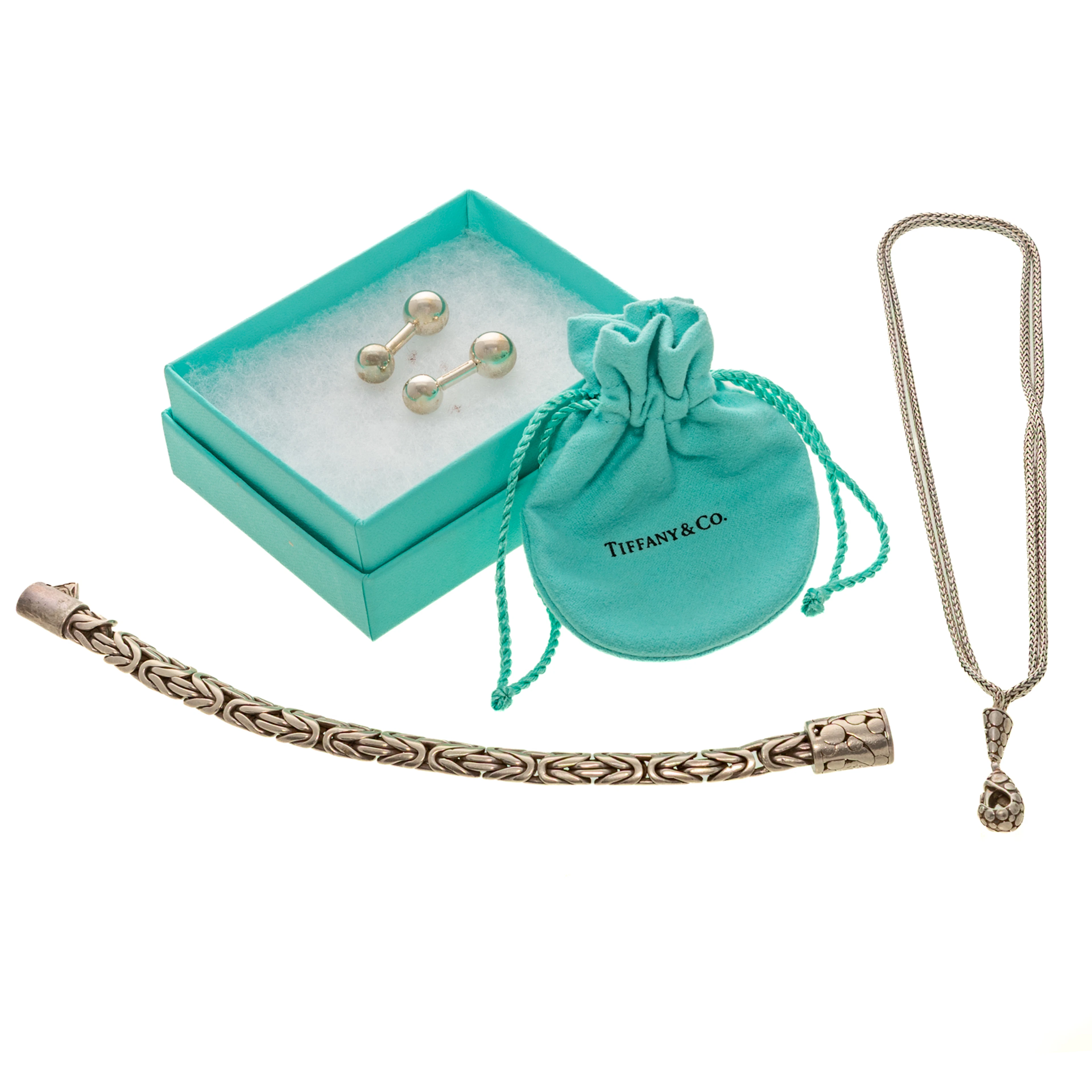A Pair of Tiffany & Co Cufflinks, J. Hardy Necklace & More