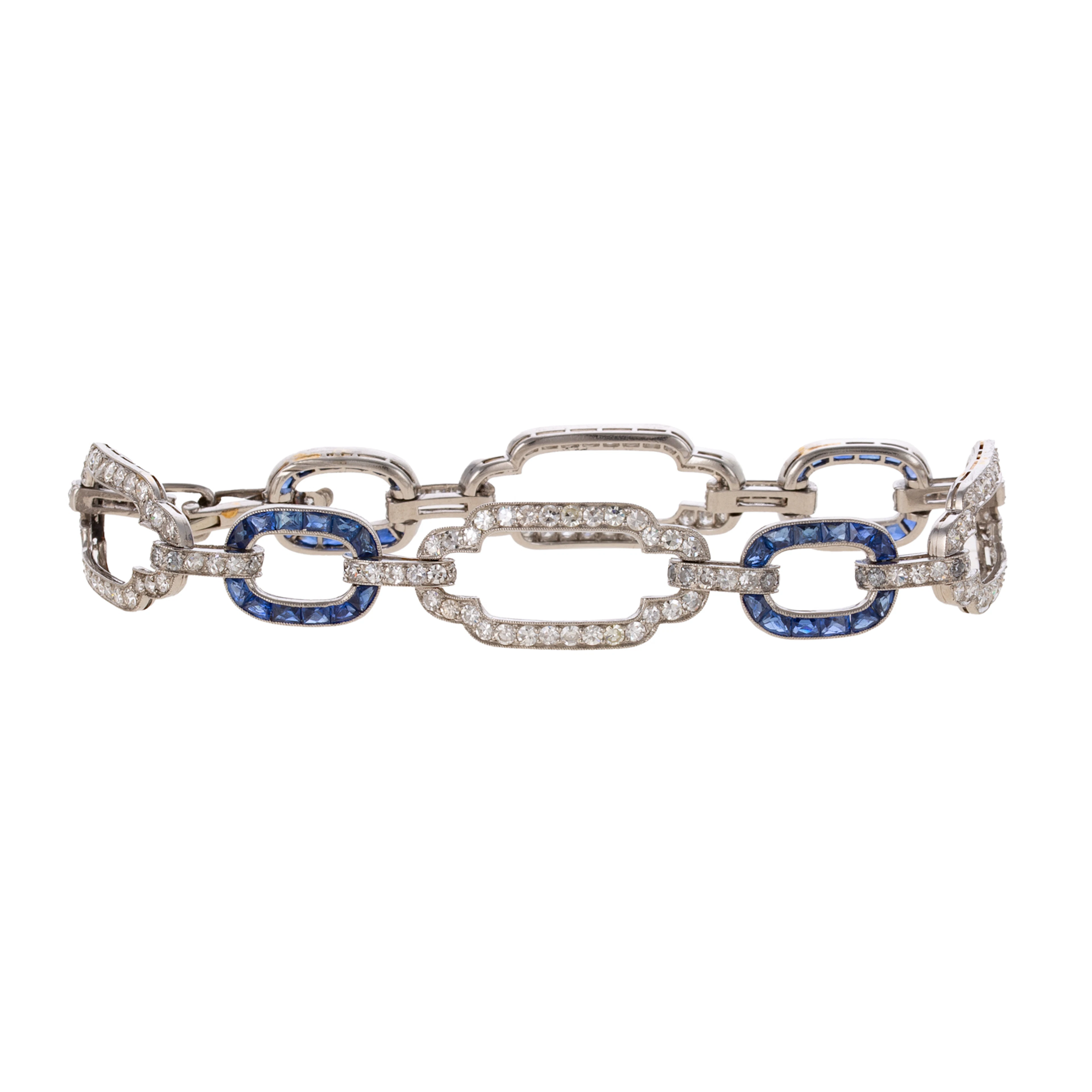 An Art Deco Diamond & Sapphire Open Link Bracelet in Platinum