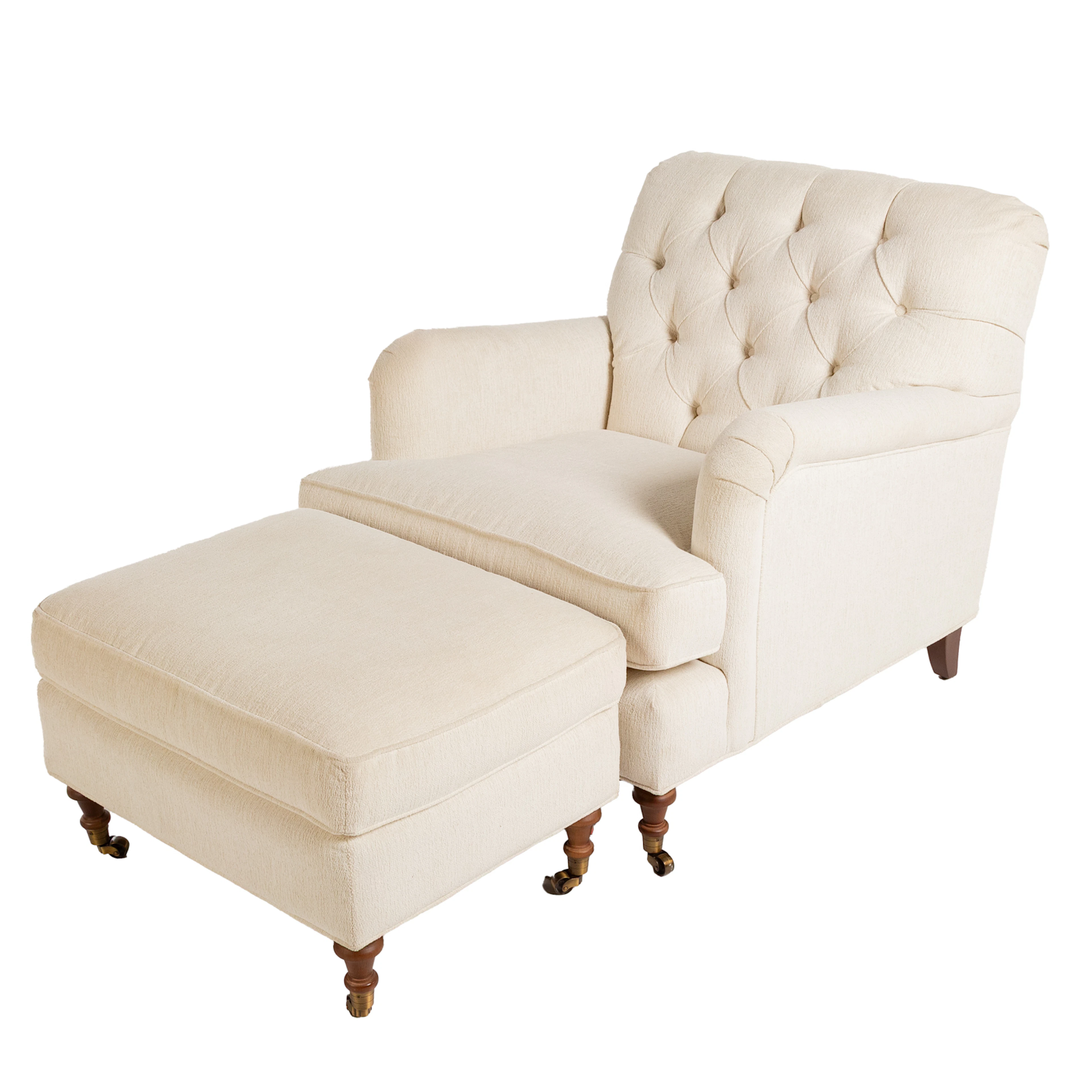 Ballard Designs Upholstered Tufted Chair & Ottoman