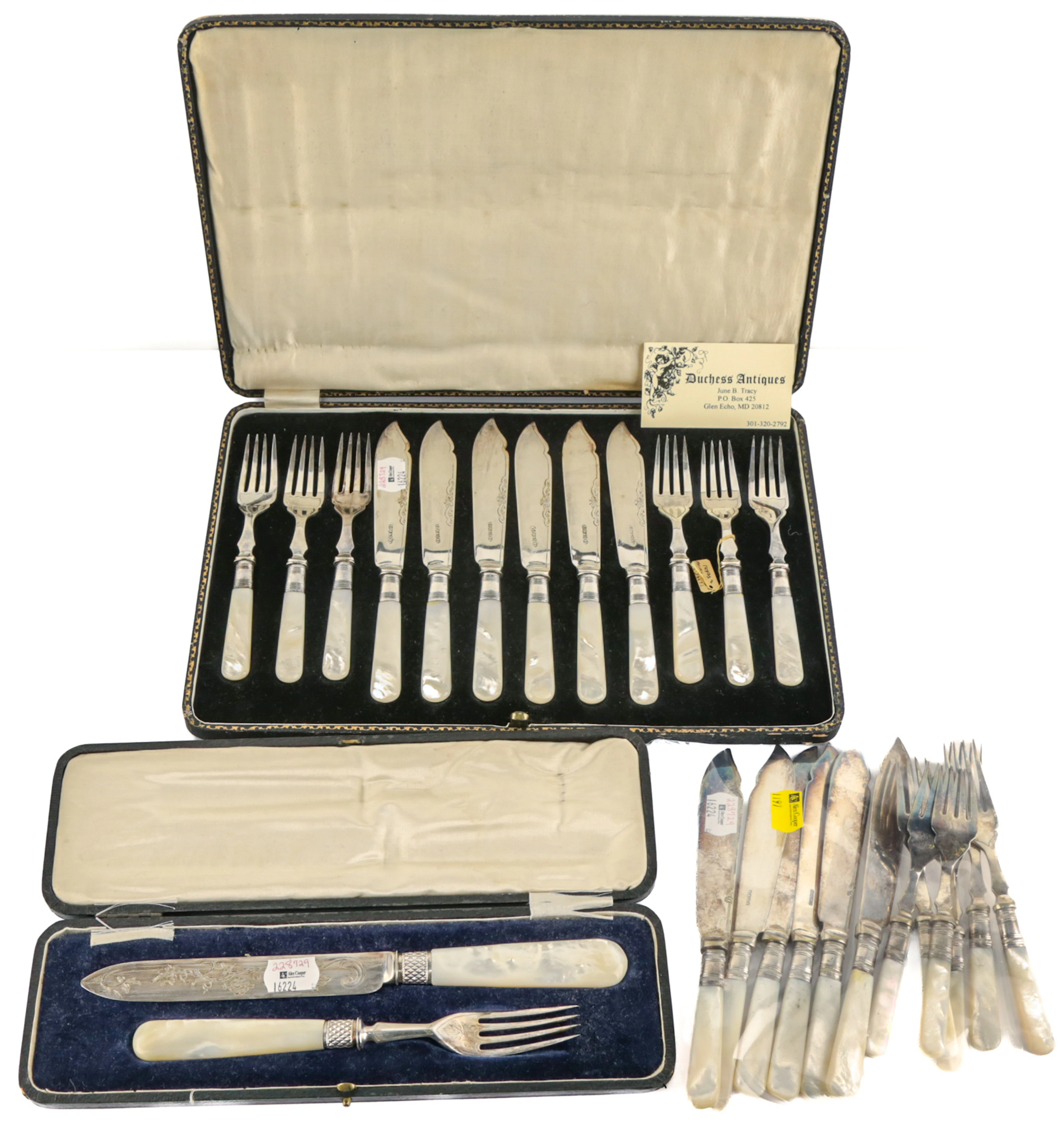 Two English Fish Sets with Mother-of-Pearl Handles