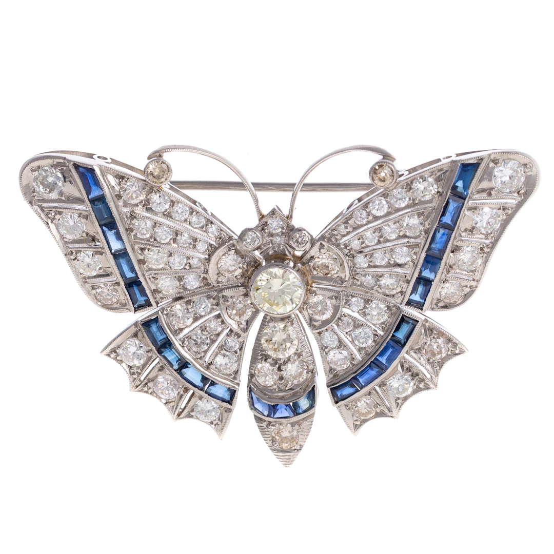 An Art Deco Style Diamond Butterfly Brooch in Platinum