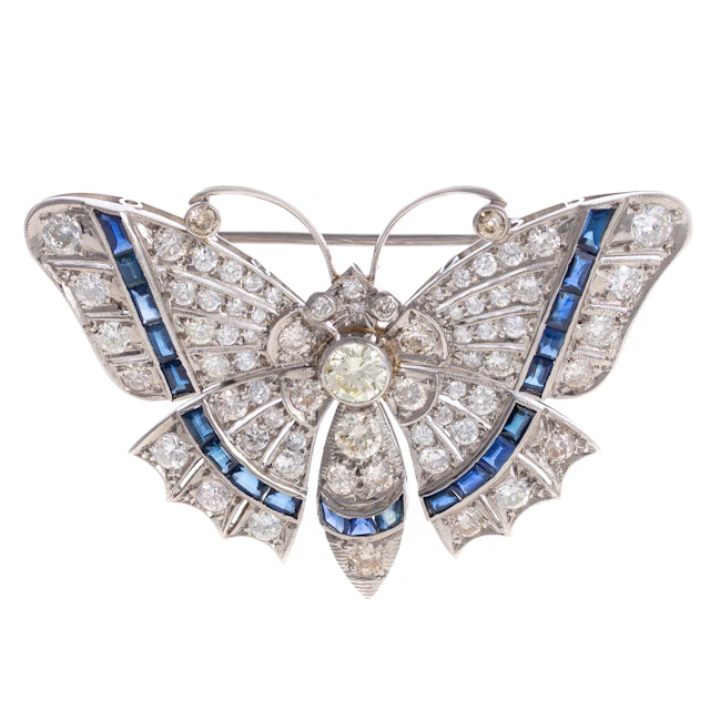 An Art Deco Style Diamond Butterfly Brooch in Platinum