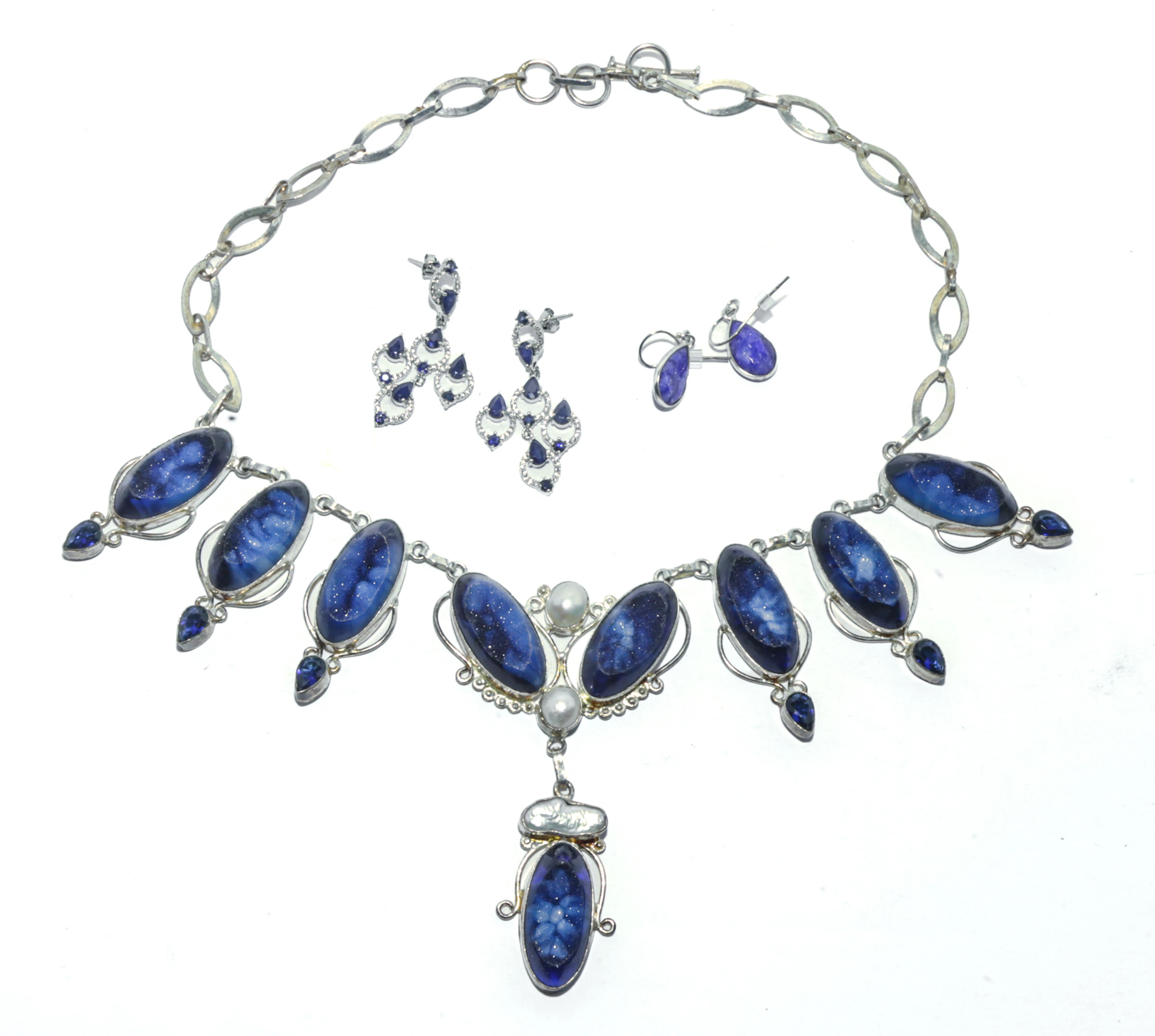 A Small Group of Sterling Silver Blue Stone Jewelry