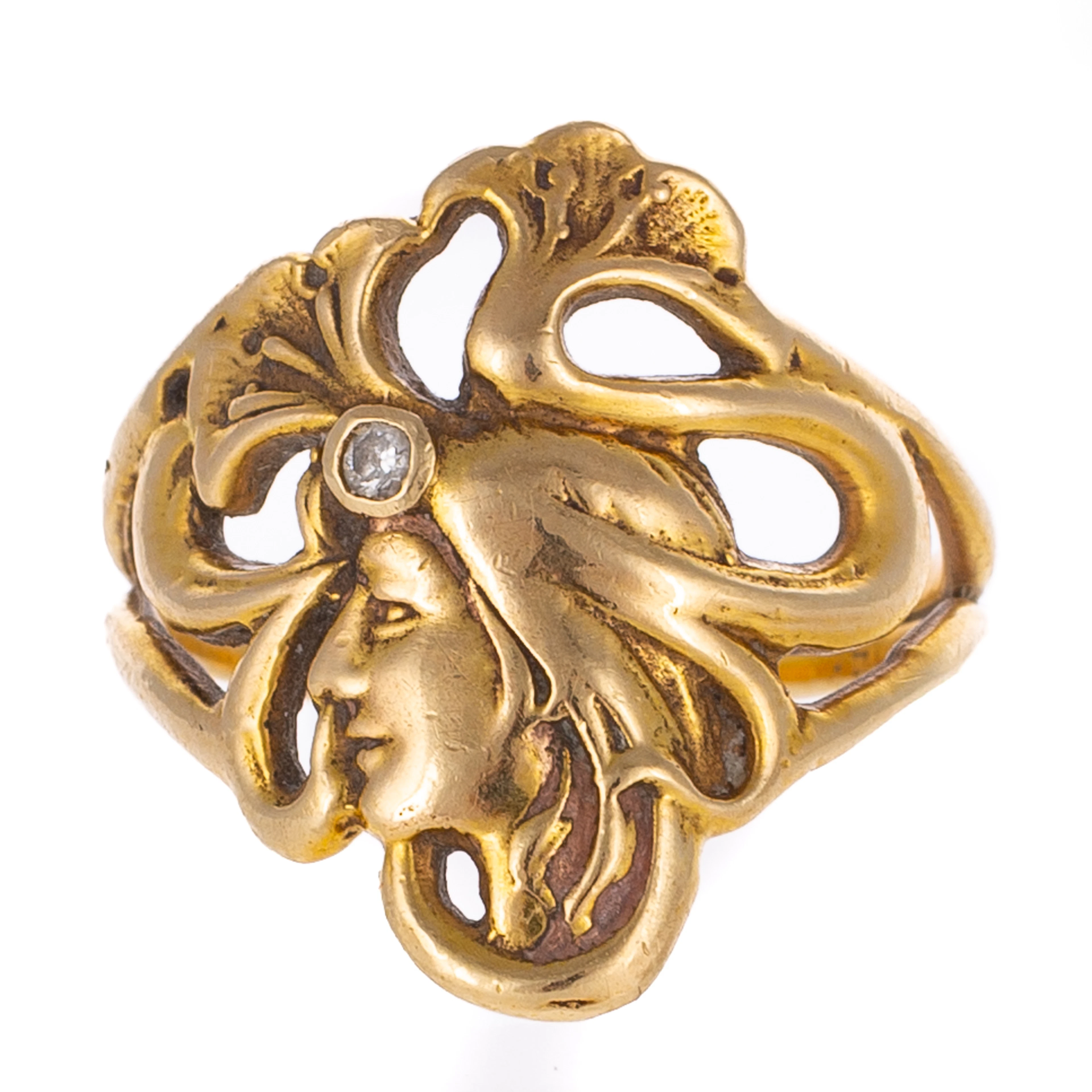 An Art Nouveau Style Ring with Diamond in 14K