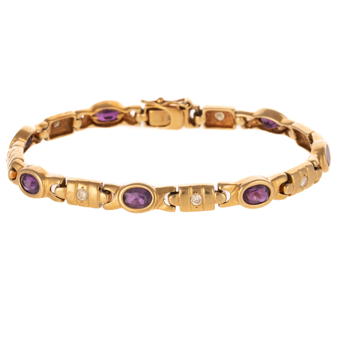 An Amethyst & Diamond Link Bracelet in 14K