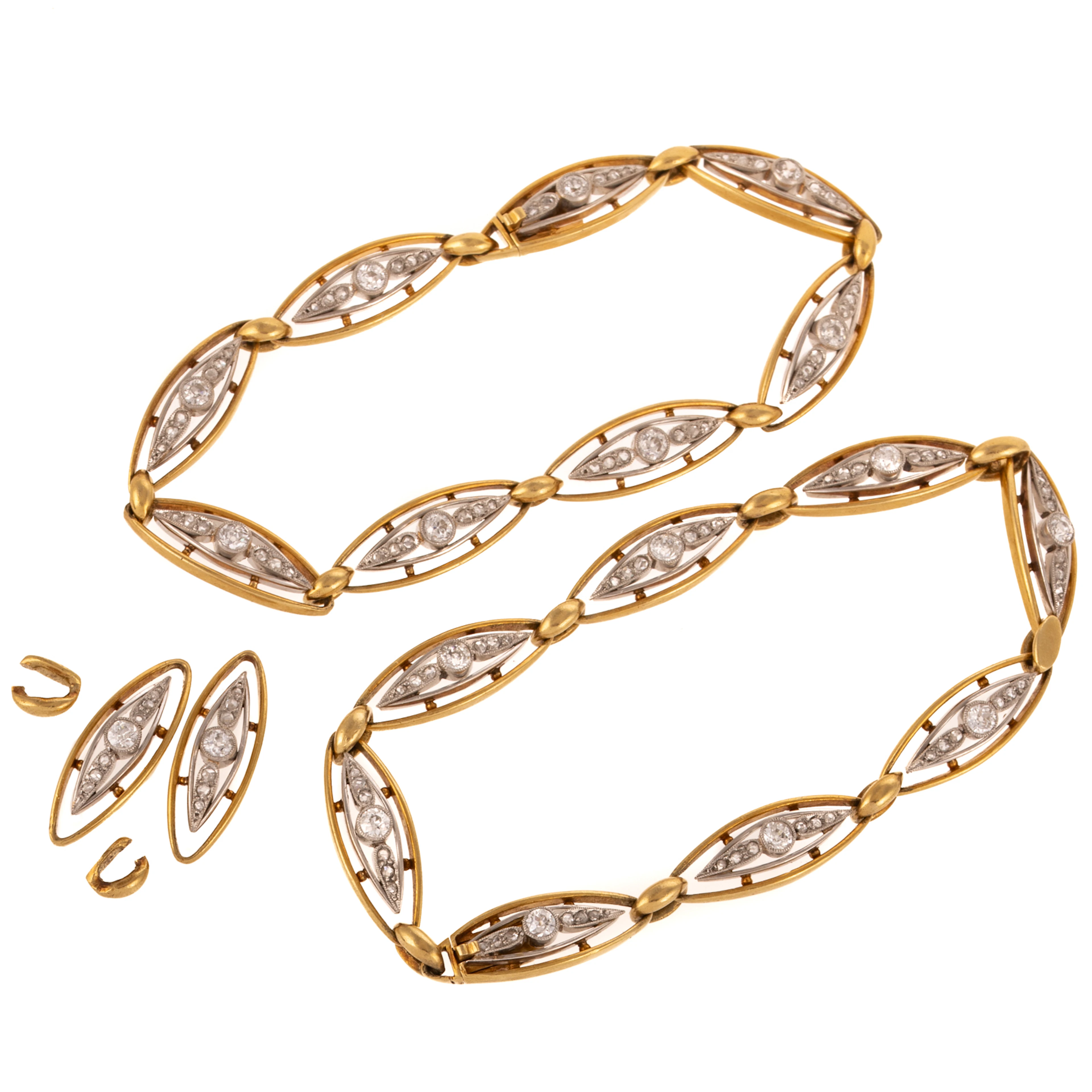 Two Matching Art Nouveau Diamond Bracelets in 18K
