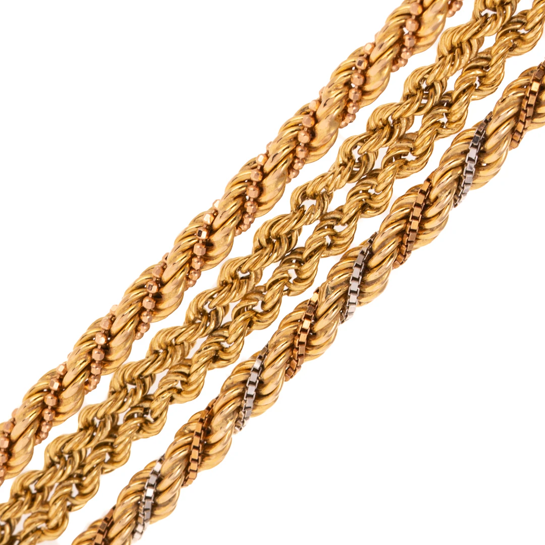 A Trio of Rope Chain Bracelets in 14K & 18K