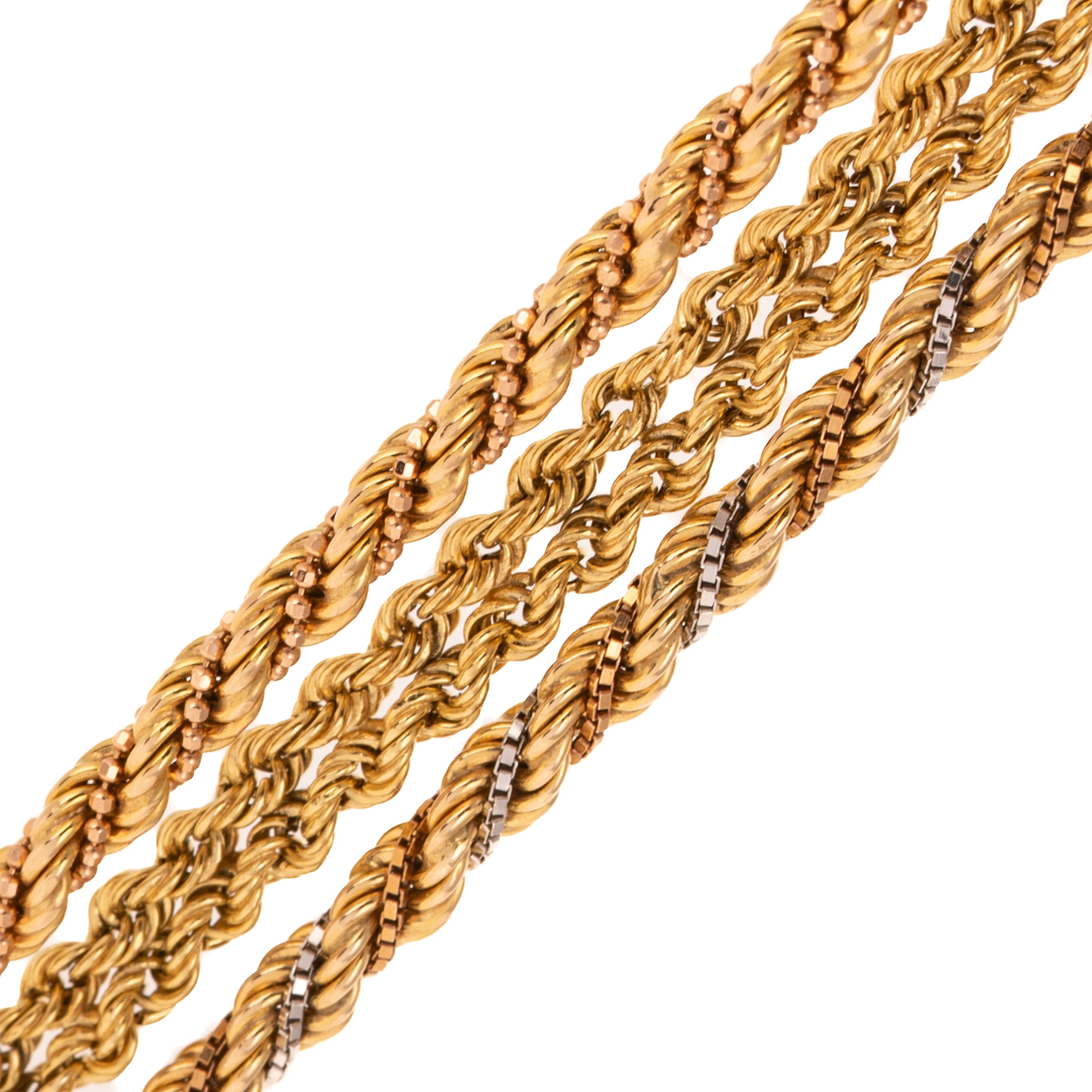 A Trio of Rope Chain Bracelets in 14K & 18K
