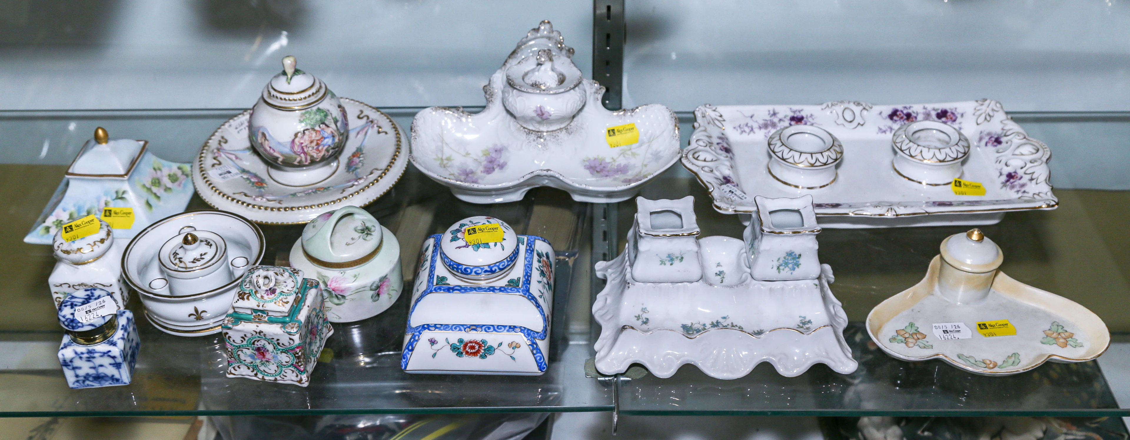 A Group of Continental Porcelain Inkwells