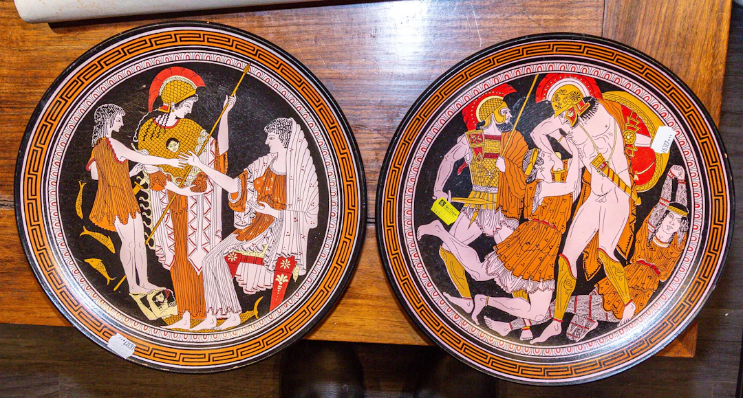 Two Greek Painted Terracotta Chargers