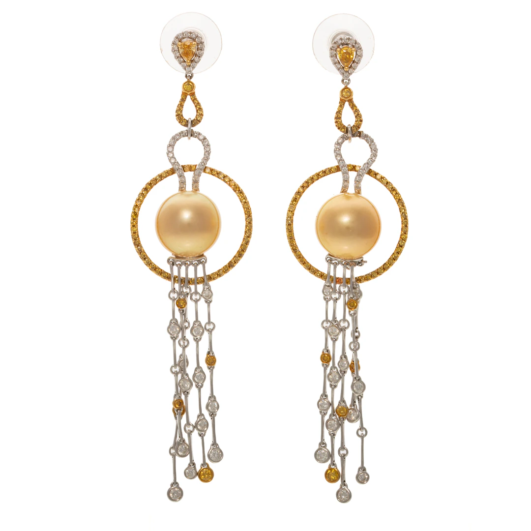 A Pair of South Sea Pearl & Diamond Earrings in 18K