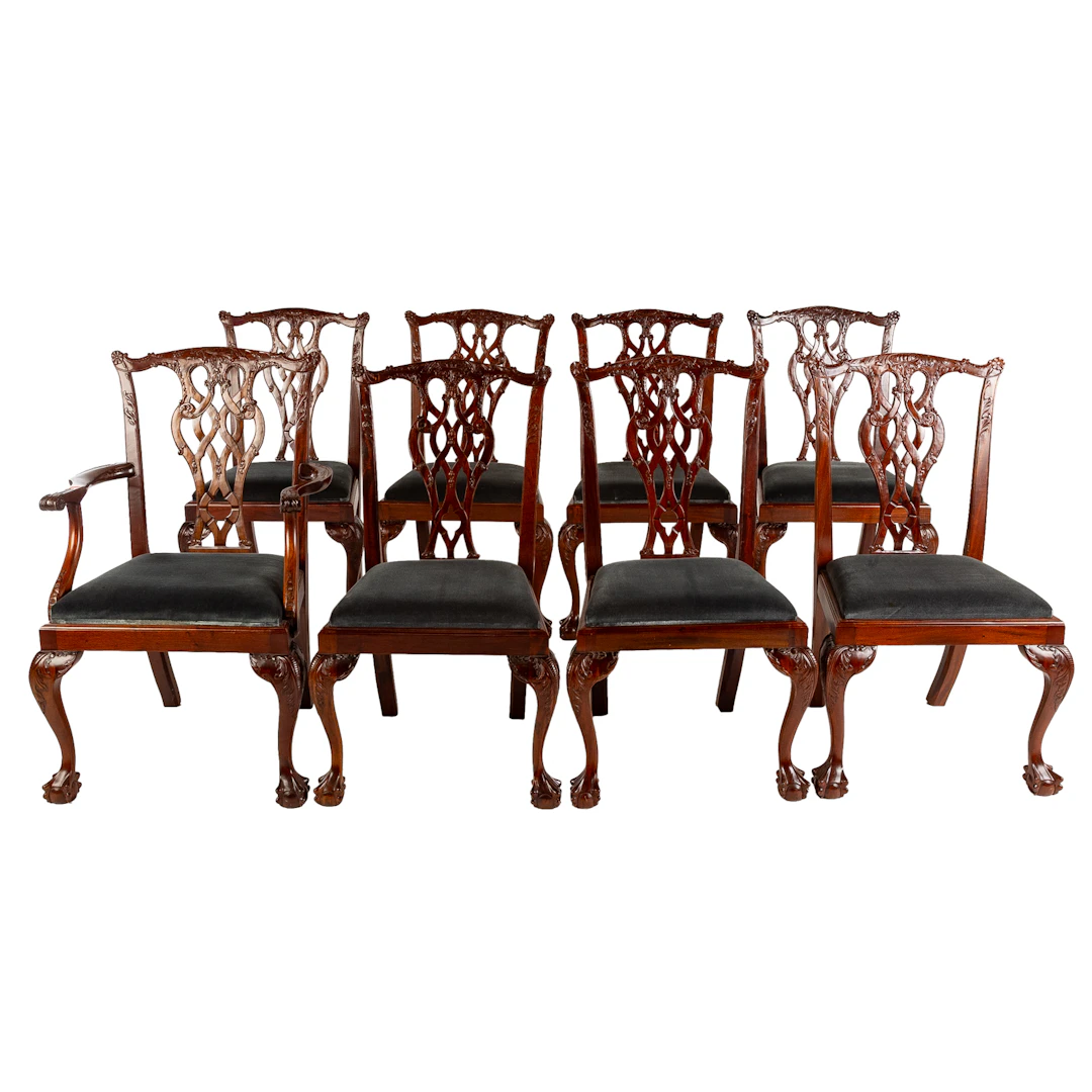 Set of Eight Mahogany Chippendale Style Dining Chairs