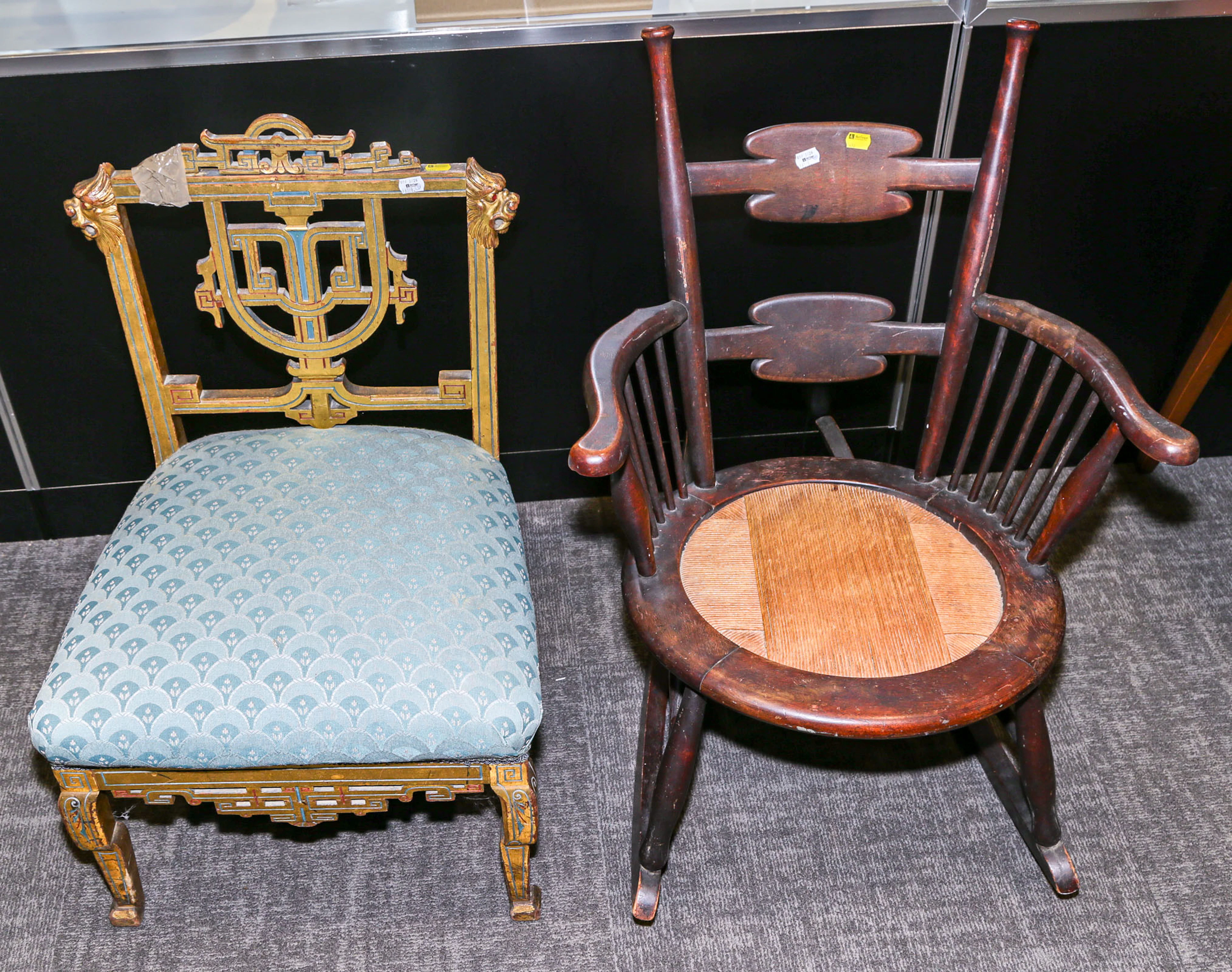 An Eclectic Slipper Chair & a Rocking Chair