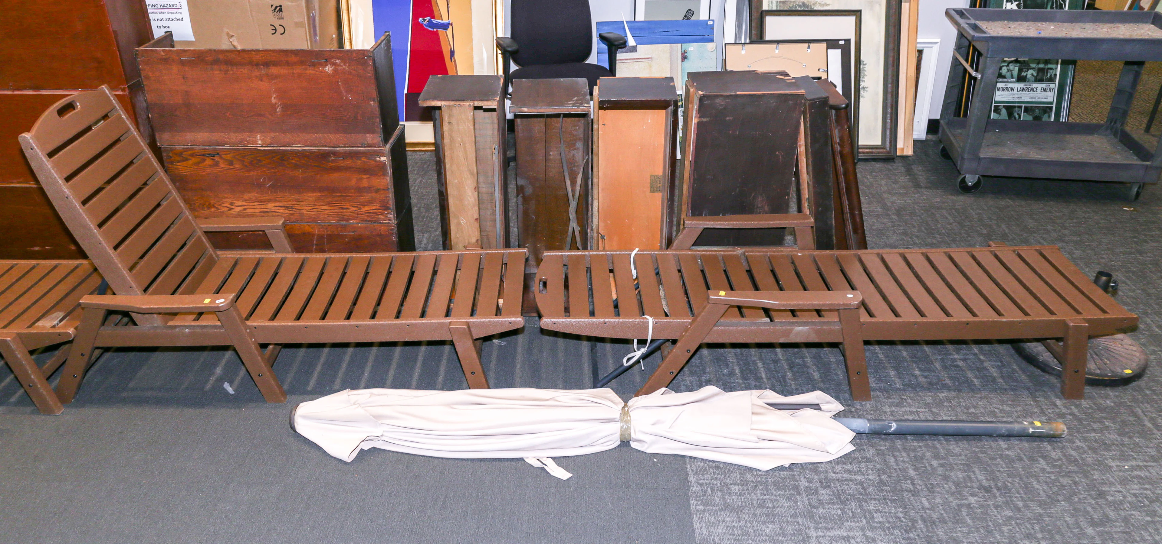 Two Chaise Lounge Lawn Chairs & One Umbrella