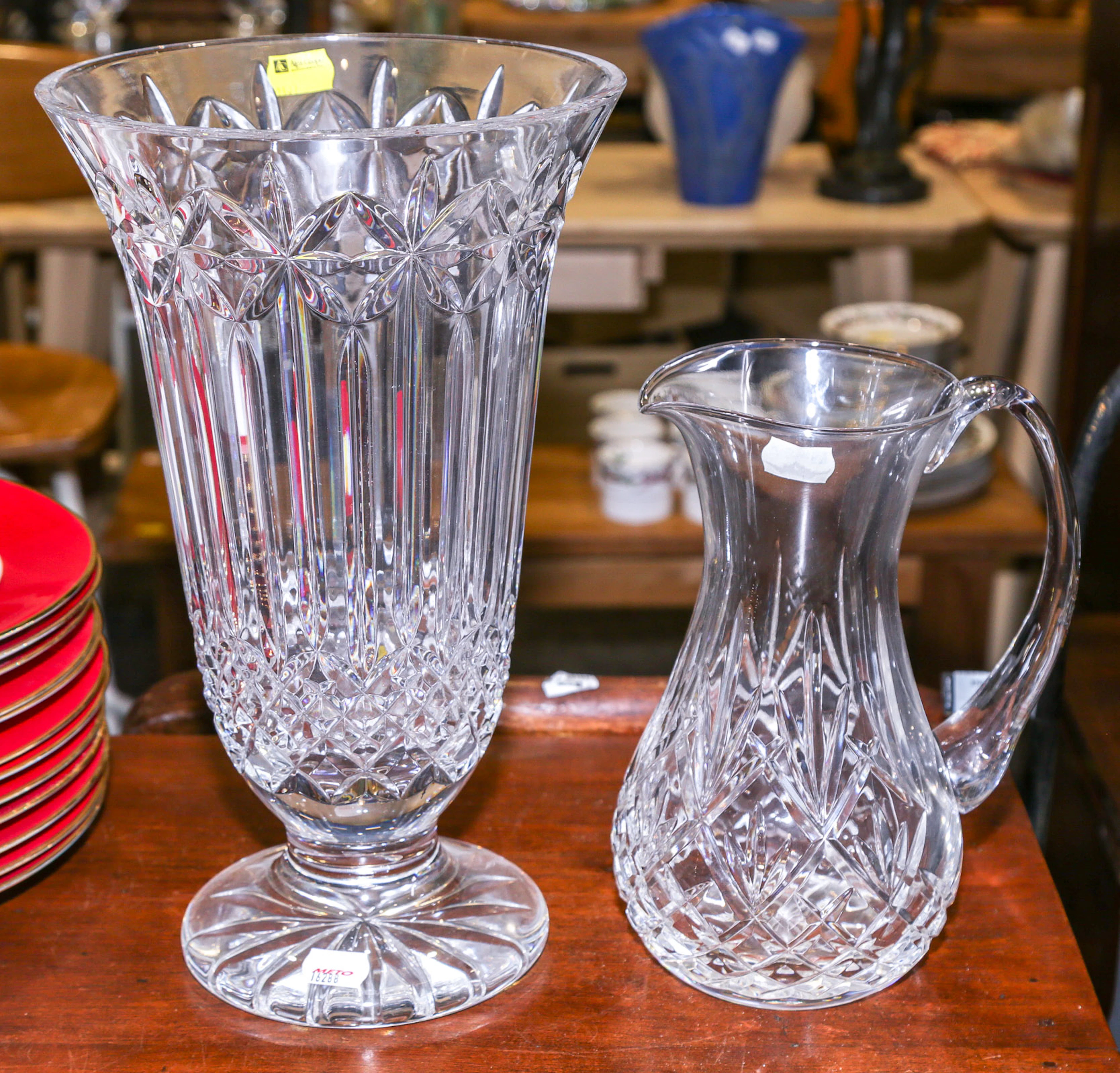 A Waterford Pressed Crystal Vase & Pitcher