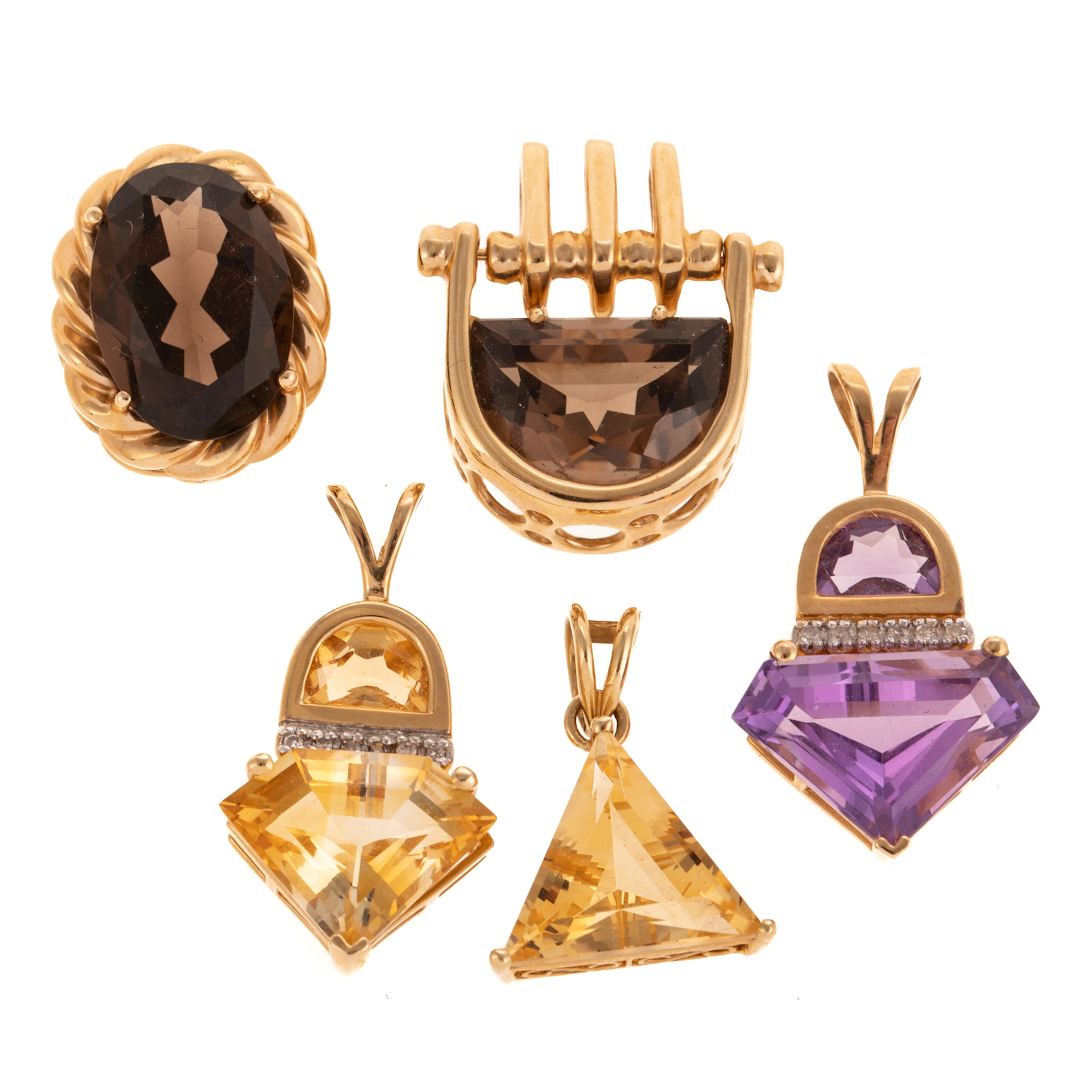 A Group of Five Modern Gemstone Pendants in 14K