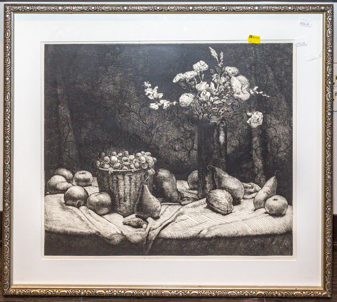 S. Washburn. "The Black Vase," Etching, Framed