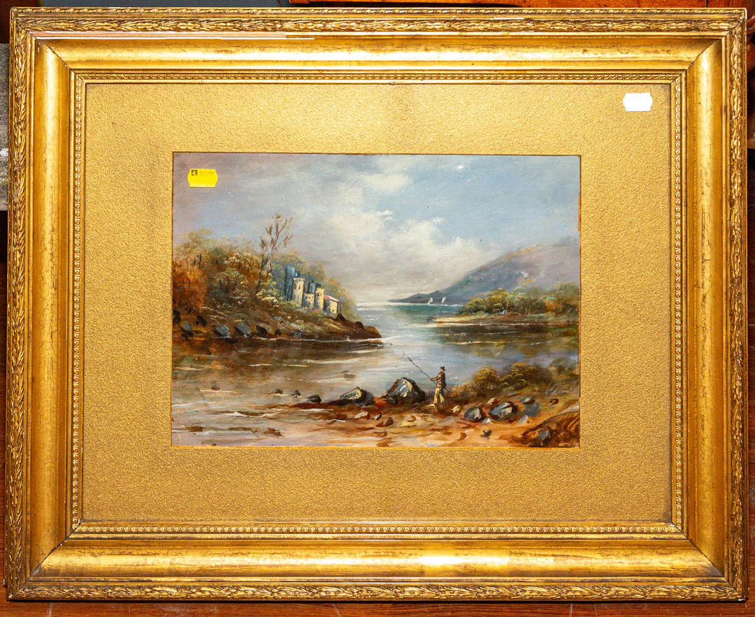Artist Unknown. Fishing Scene, oil on board