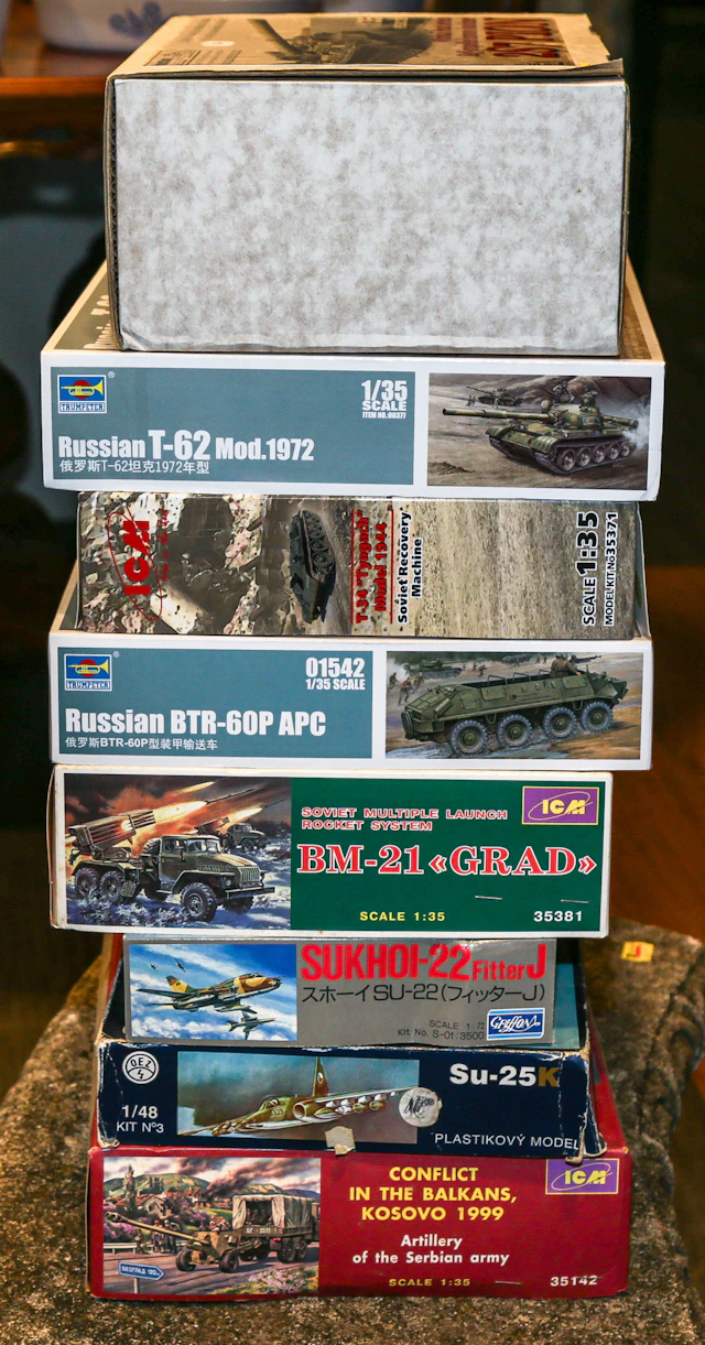 Eight Russian Military Scale Model Kits