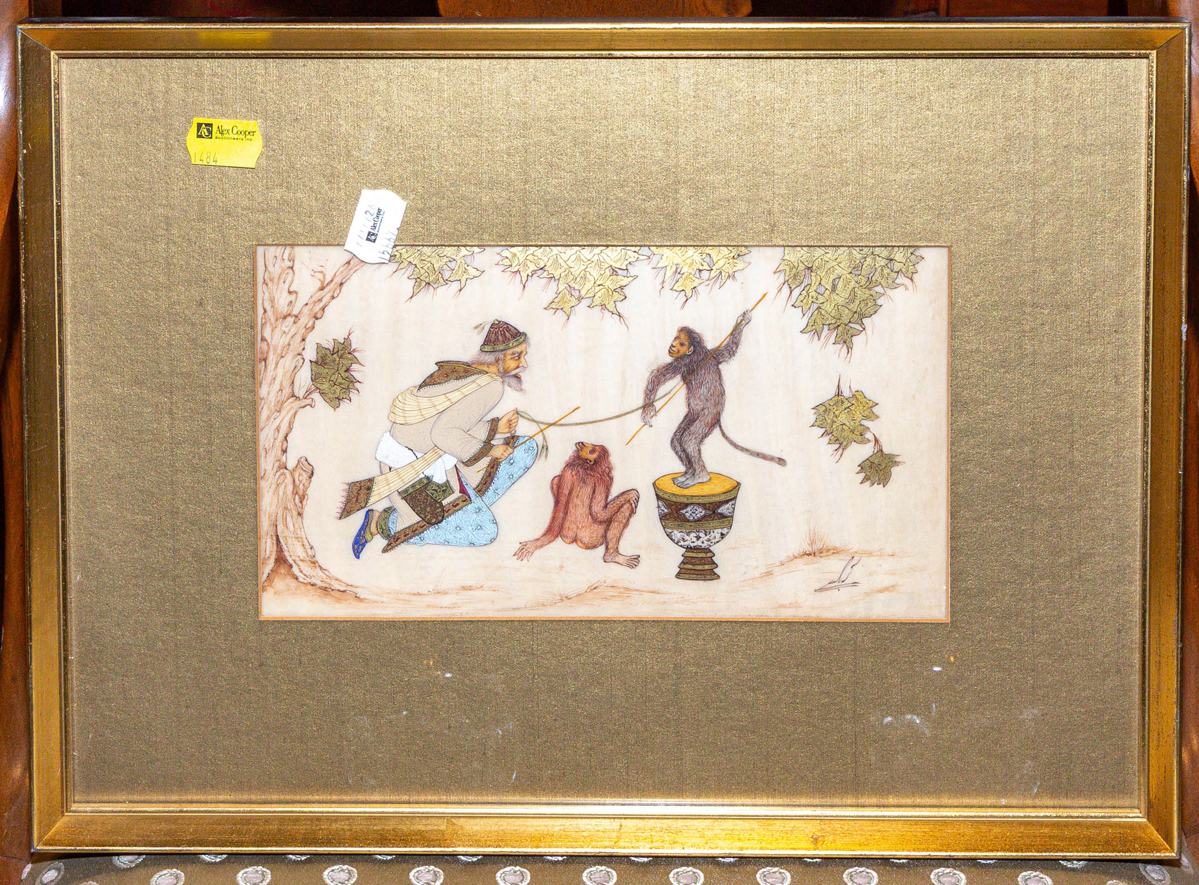Persian School, A Man With Two Monkeys, Watercolor