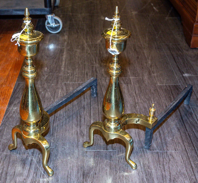 A Pair of Federal Style Brass & Iron Andirons