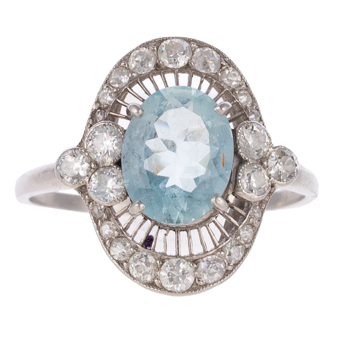 An Edwardian Aquamarine & Diamond Ring in Platinum