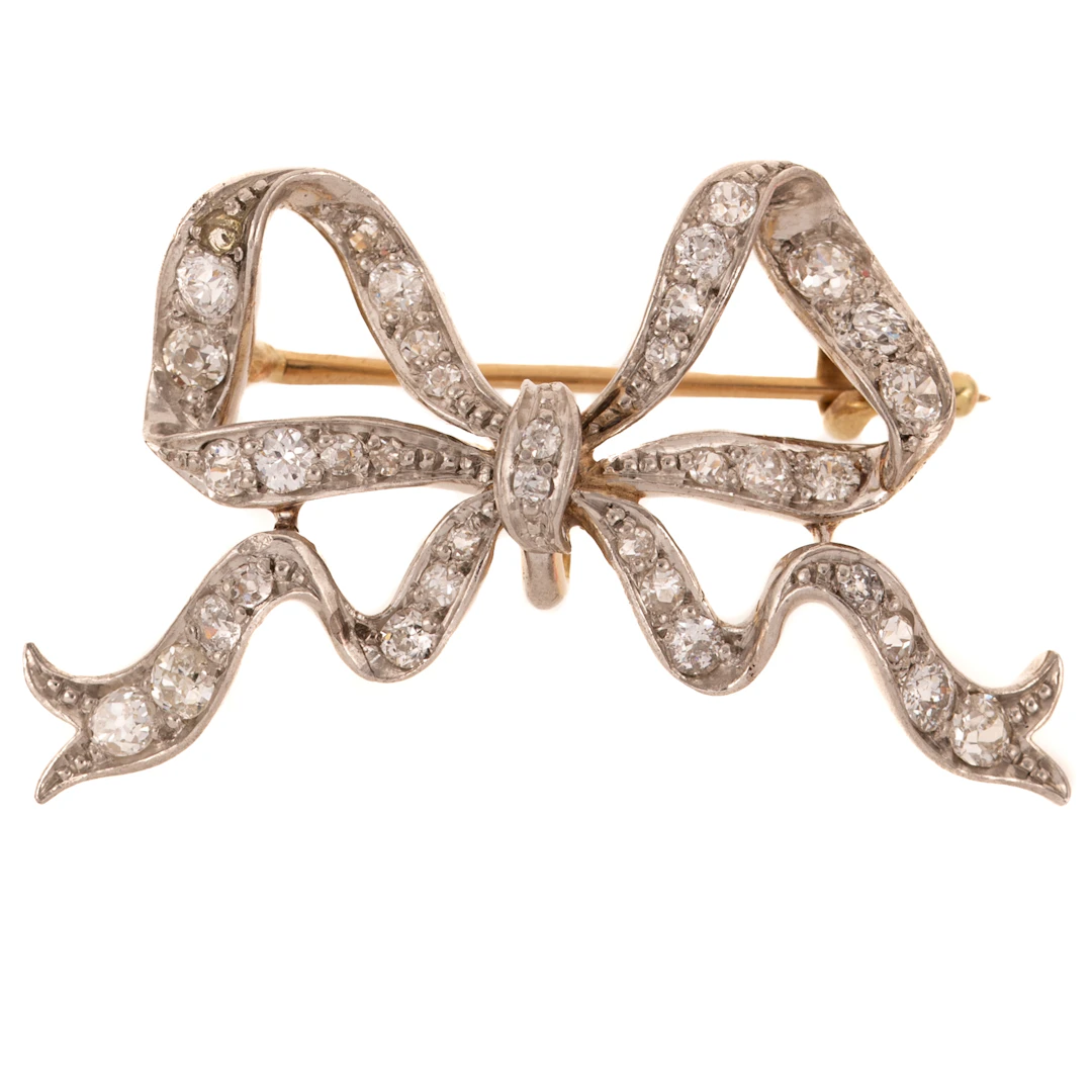 An Edwardian Diamond Bow Brooch in 14K