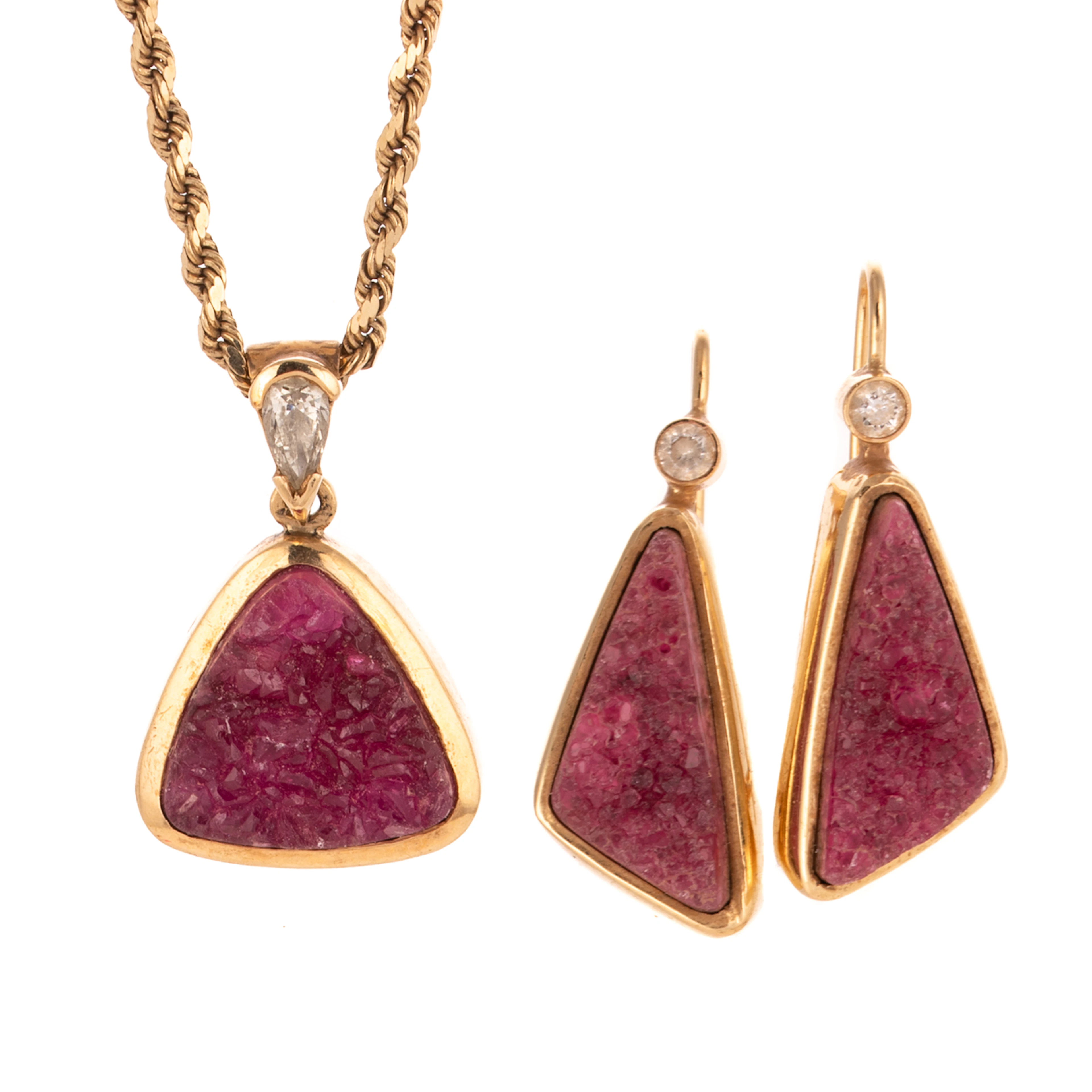A Druzy Earrings & Pendant Set in 14K