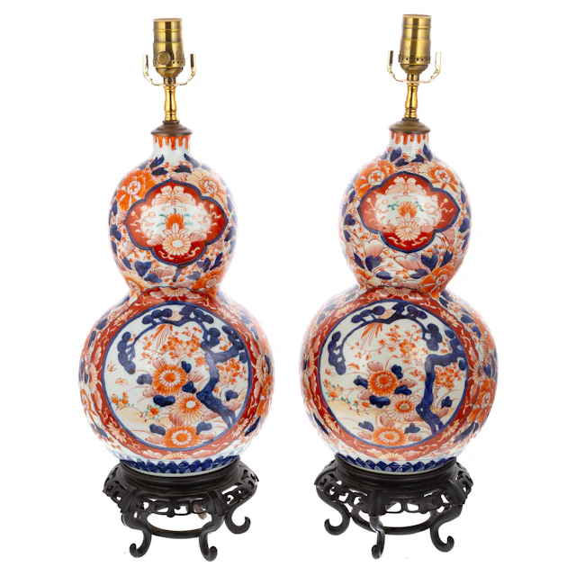 A Pair of Japanese Imari Double Gourd Vases