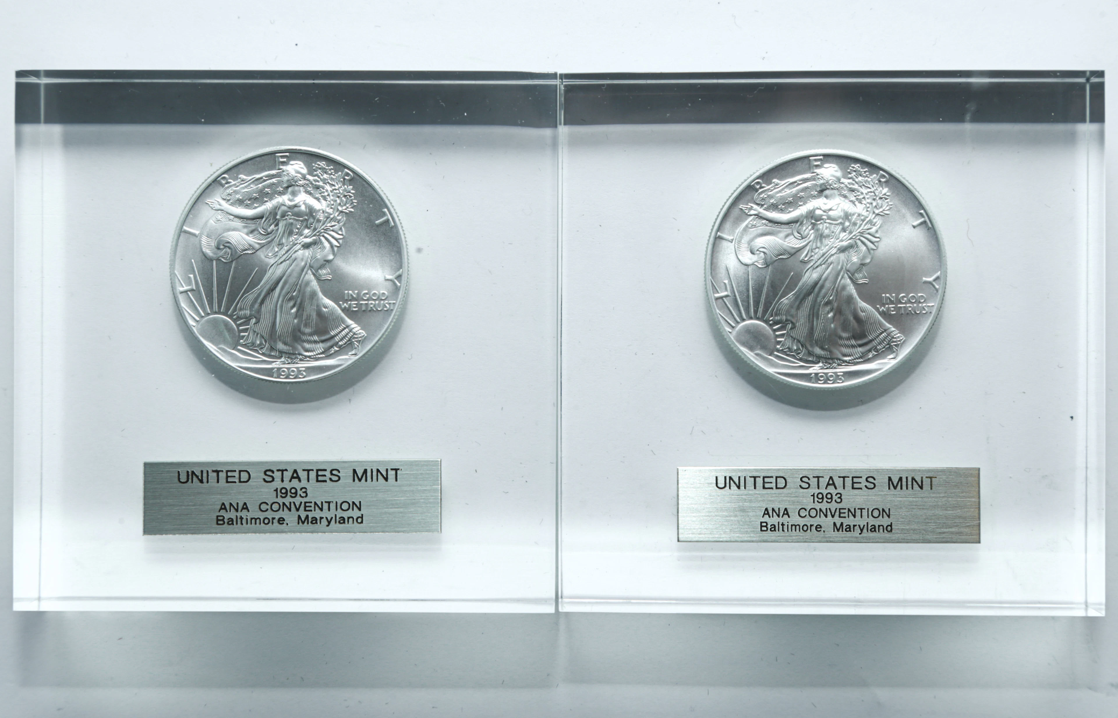 Two 1993 Silver Eagle Paperweights from the ANA