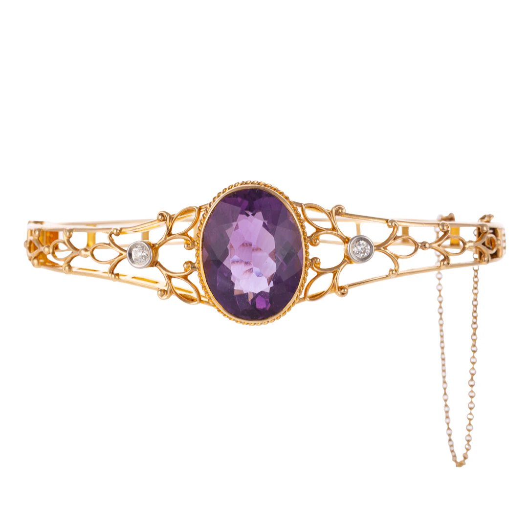 A Victorian Amethyst & Diamond Bangle in 14K